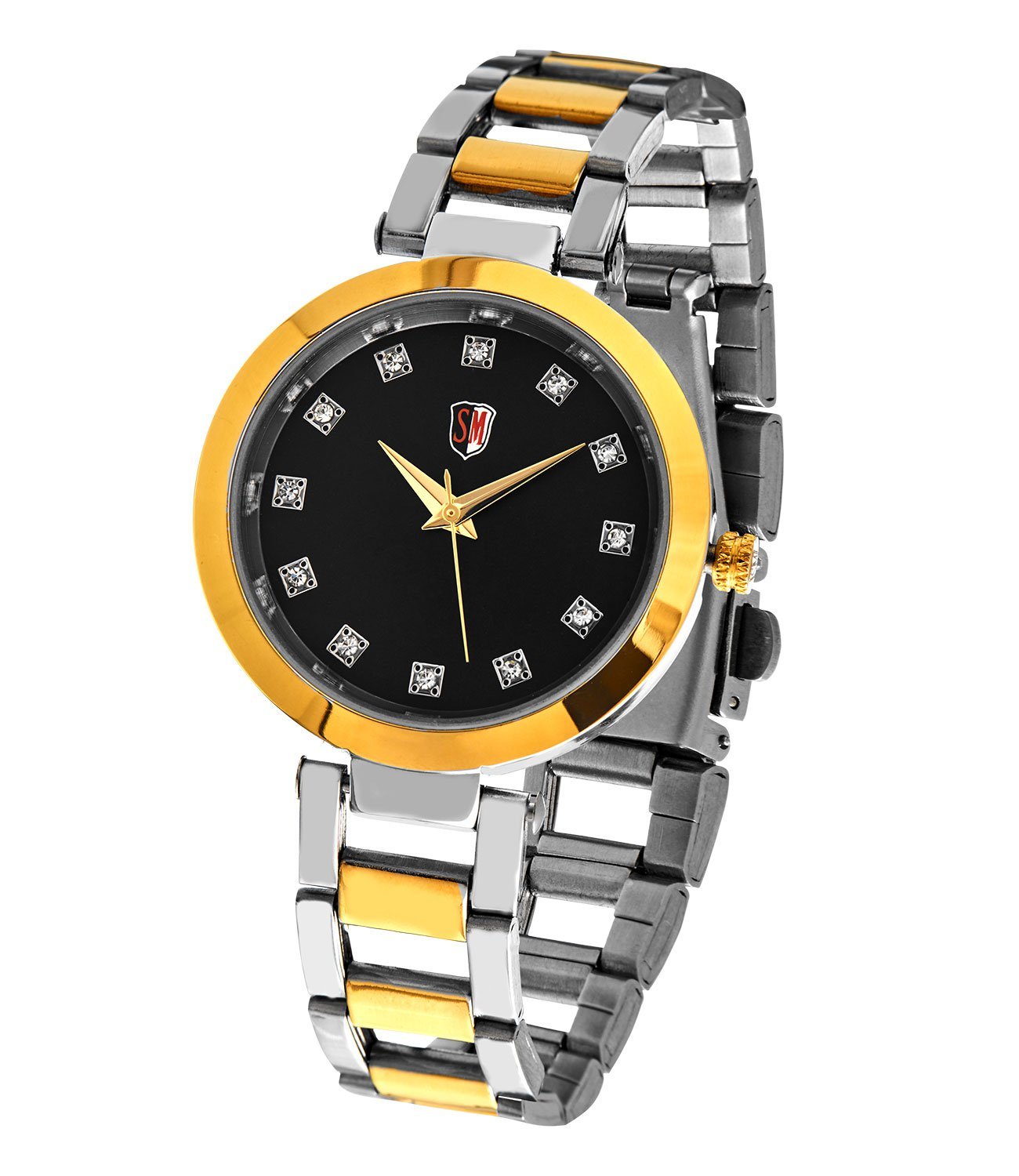SM LADIES STONE EMBEDDED BLACK DIAL WATCH