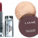 Lakmé Matte Lipstick, 4.7g Shade PM14 and Rose Face Powder, 40g - Soft Pink