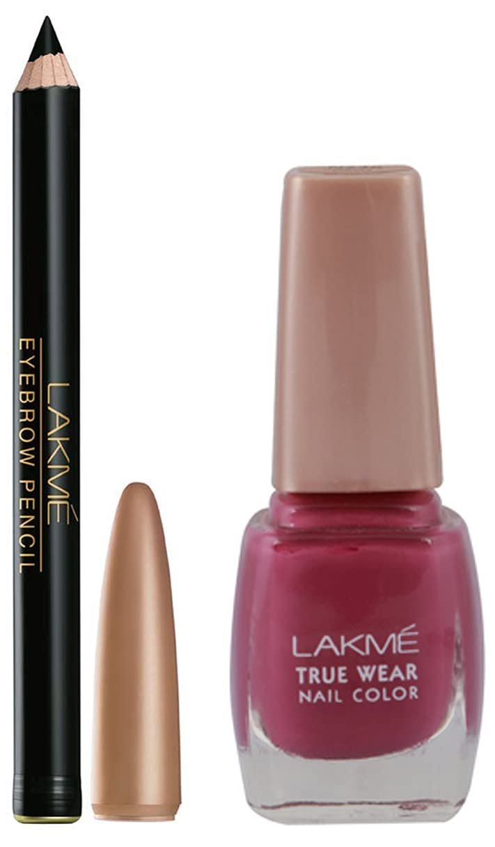 Lakme Eyebrow Pencil, Black, 1.2g & Lakme True Wear Nail Color, Shade N236, 9 ml