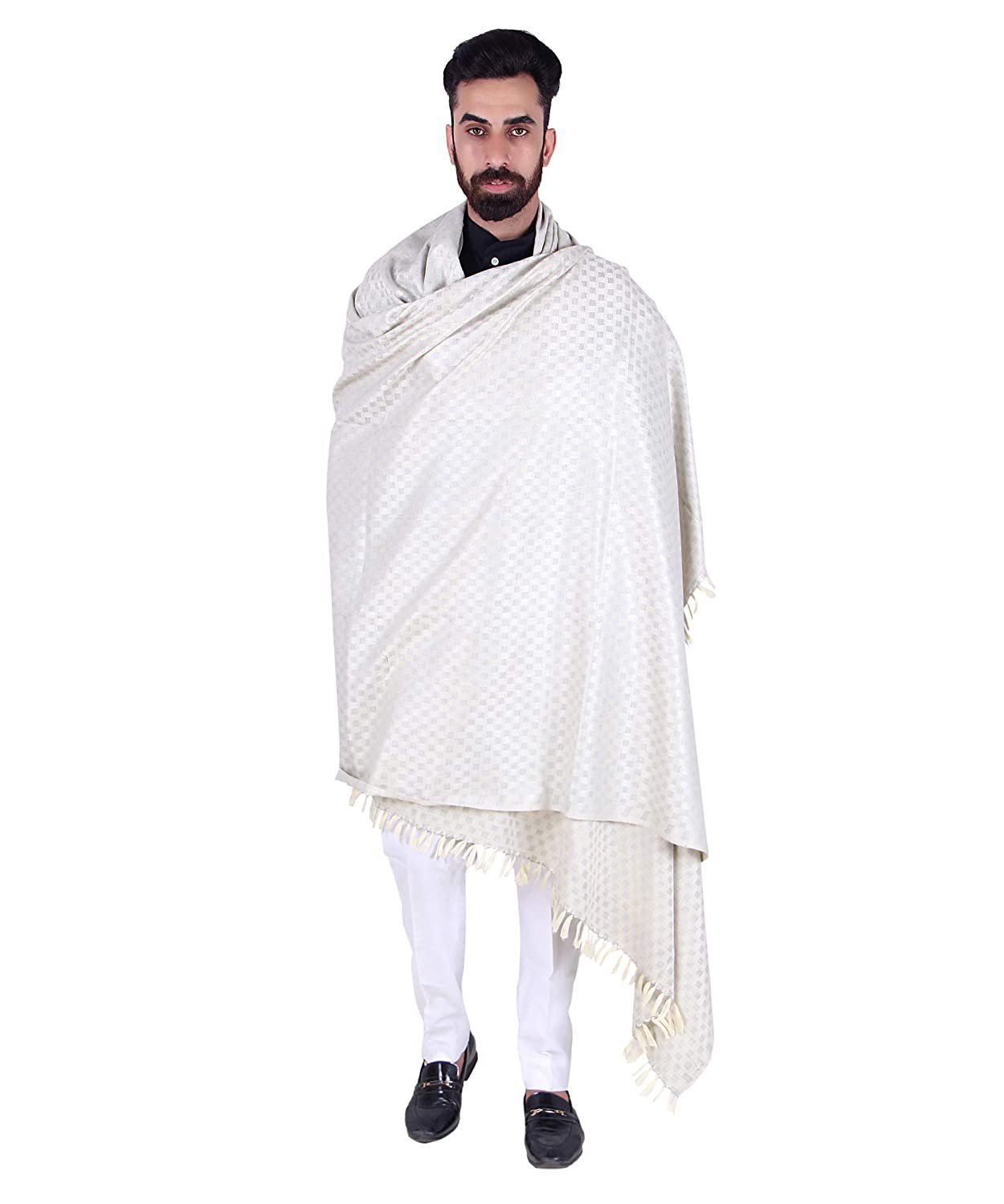 Vasaba Ethnic Warm Lohi Shawl for Men (50 x 100 Inches) WHITE