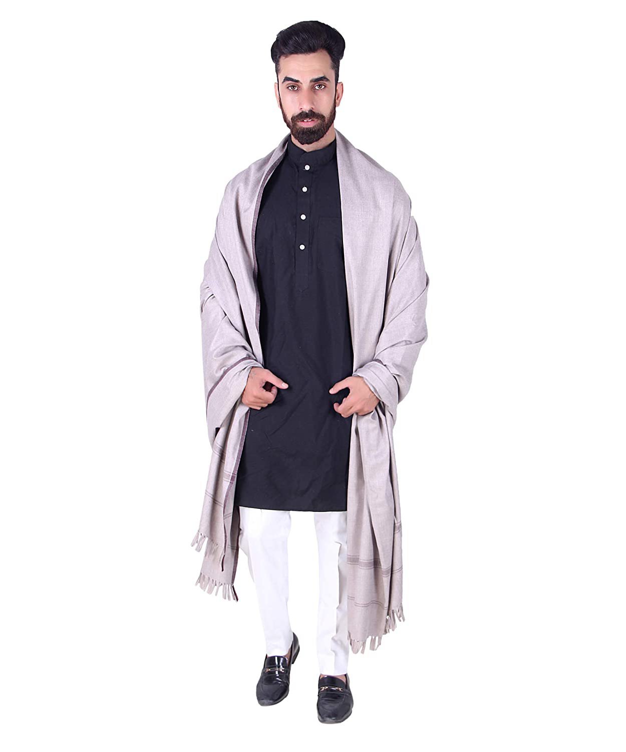 Vasaba Ethnic Warm Lohi Shawl for Men (50 x 100 Inches) GREY