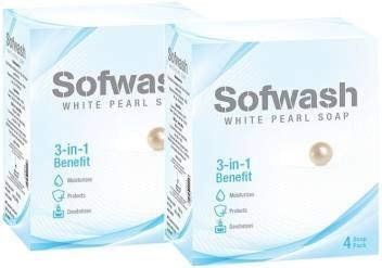 Modicare Sofwash White Pearl Soap 75gX4 in each set (Pack of 2 such sets)