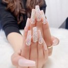 Long Peach French Artificial Nails With Stone With Free 24 PCS Application KIt