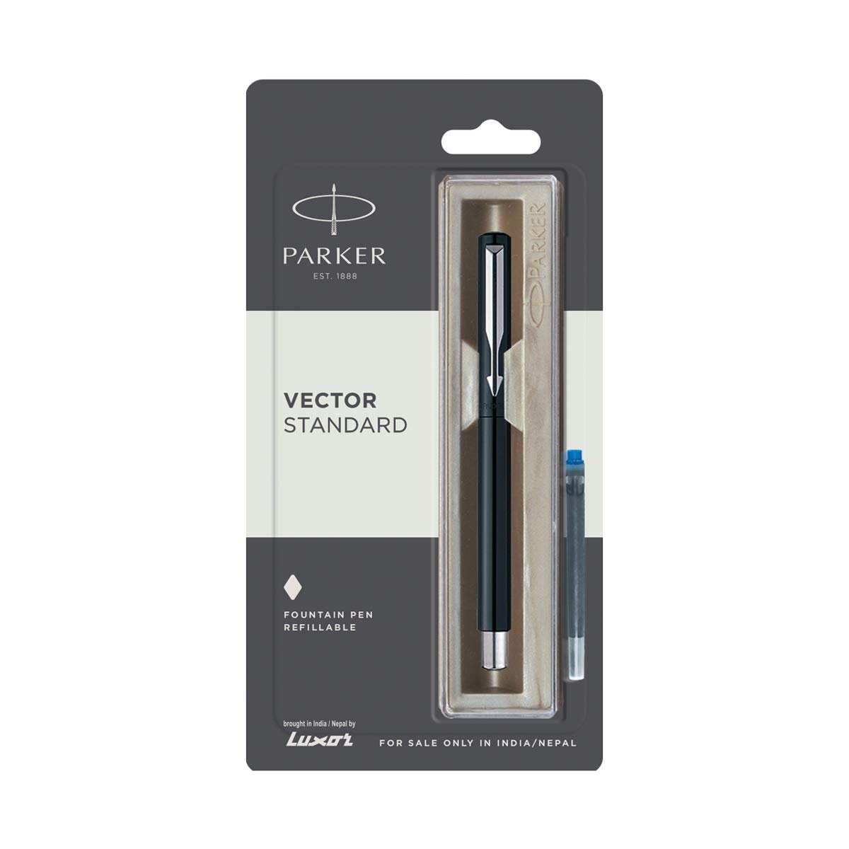 Parker Vector Standard Fountain Pen (Black body) with free 1 cartridge