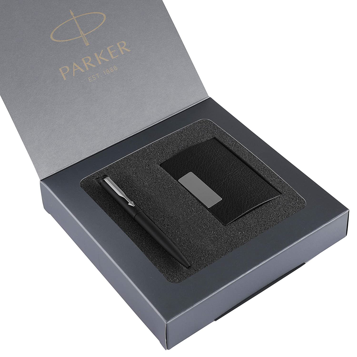 Parker Vector Matte Black Ball Pen with Card Holder