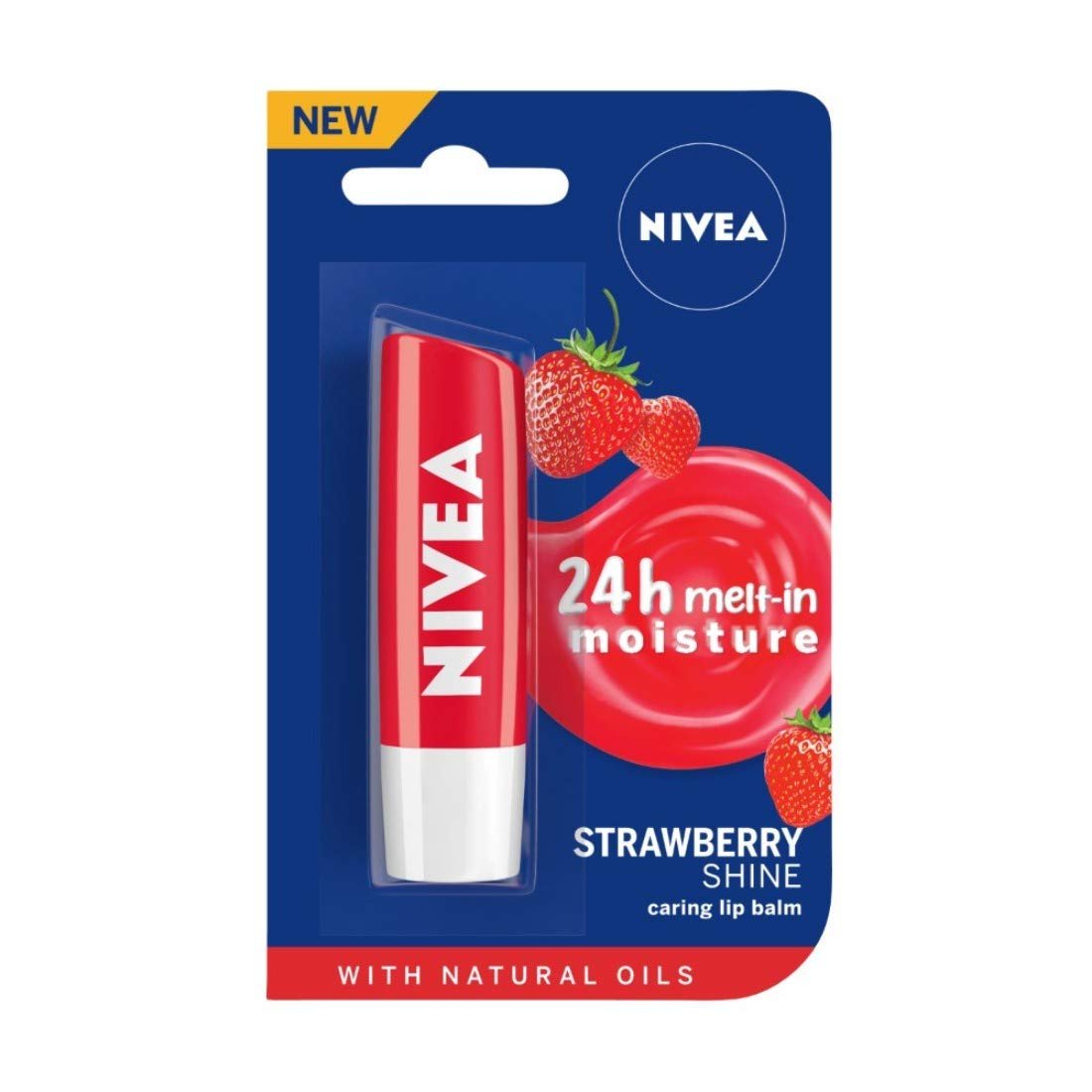 NIVEA Lip Balm, Strawberry Shine, 24h Moisture with Natural Oils, 4.8 g pack of 2