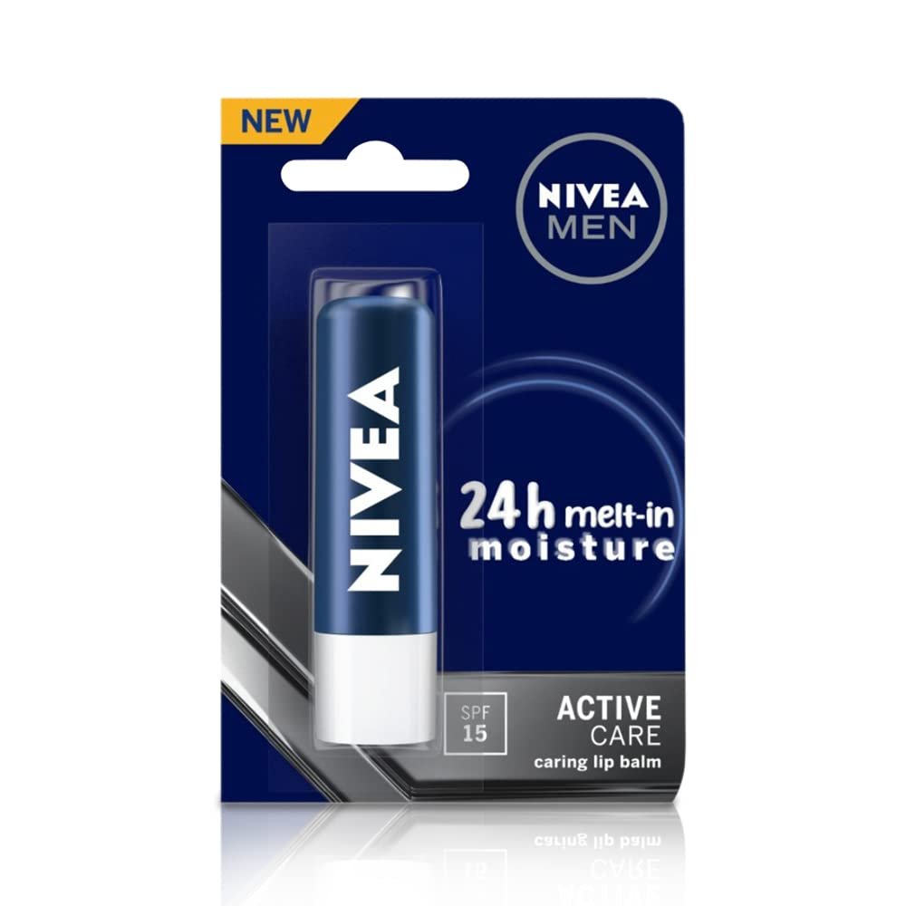 NIVEA Men Lip Balm, Active Care SPF for 24h Moisture, 4.8 g pack of 2