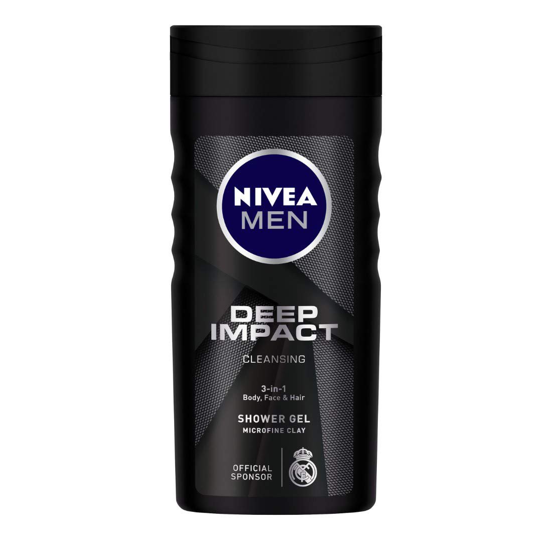 NIVEA Men Body Wash, 3 in 1 Shower Gel for Body, Face & Hair, with Microfine Clay, 250 ml