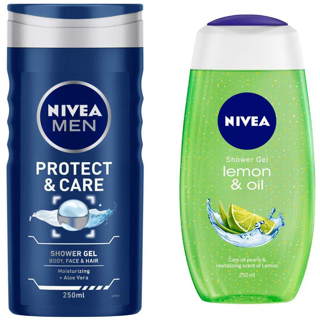 NIVEA Shower Gel, Lemon & Oil, 250ml and NIVEA MEN Shower Gel, Protect and Care, 250ml