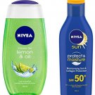 NIVEA Shower Gel, 250ml And NIVEA Sun, Moisturising Lotion, SPF 50, 125ml