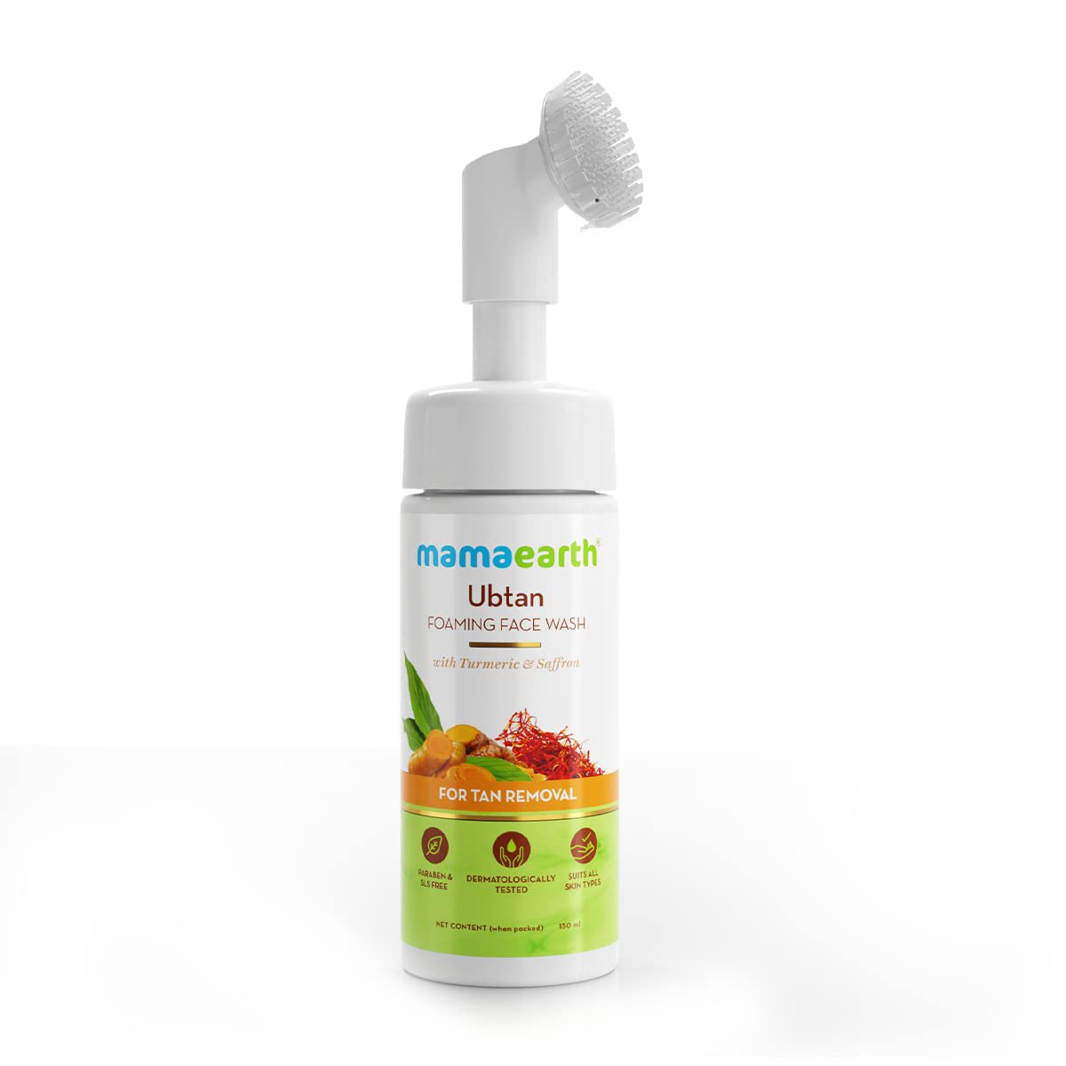Mamaearth Ubtan Foaming Face Wash with Brush with Turmeric & Saffron for Tan Removal &acirc;�� 150ml