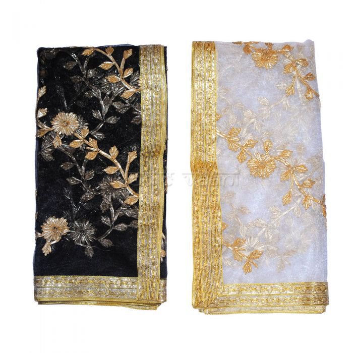 Durga Mata Black and White Chunry - Set of 2 Buy Online in USA/UK/Europe