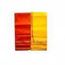 Puja Regluar Silk Dhoti with Shawl - Yellow / Orange Golden Border Buy Online in USA/UK/Europe