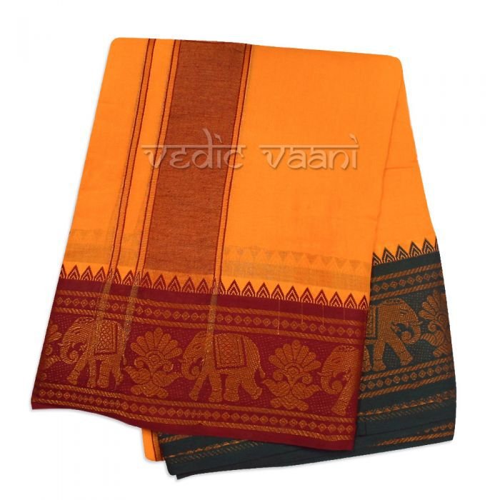 Chennai Cotton Dhoti with Shawl - Elephant Border Buy Online in USA/UK/Europe