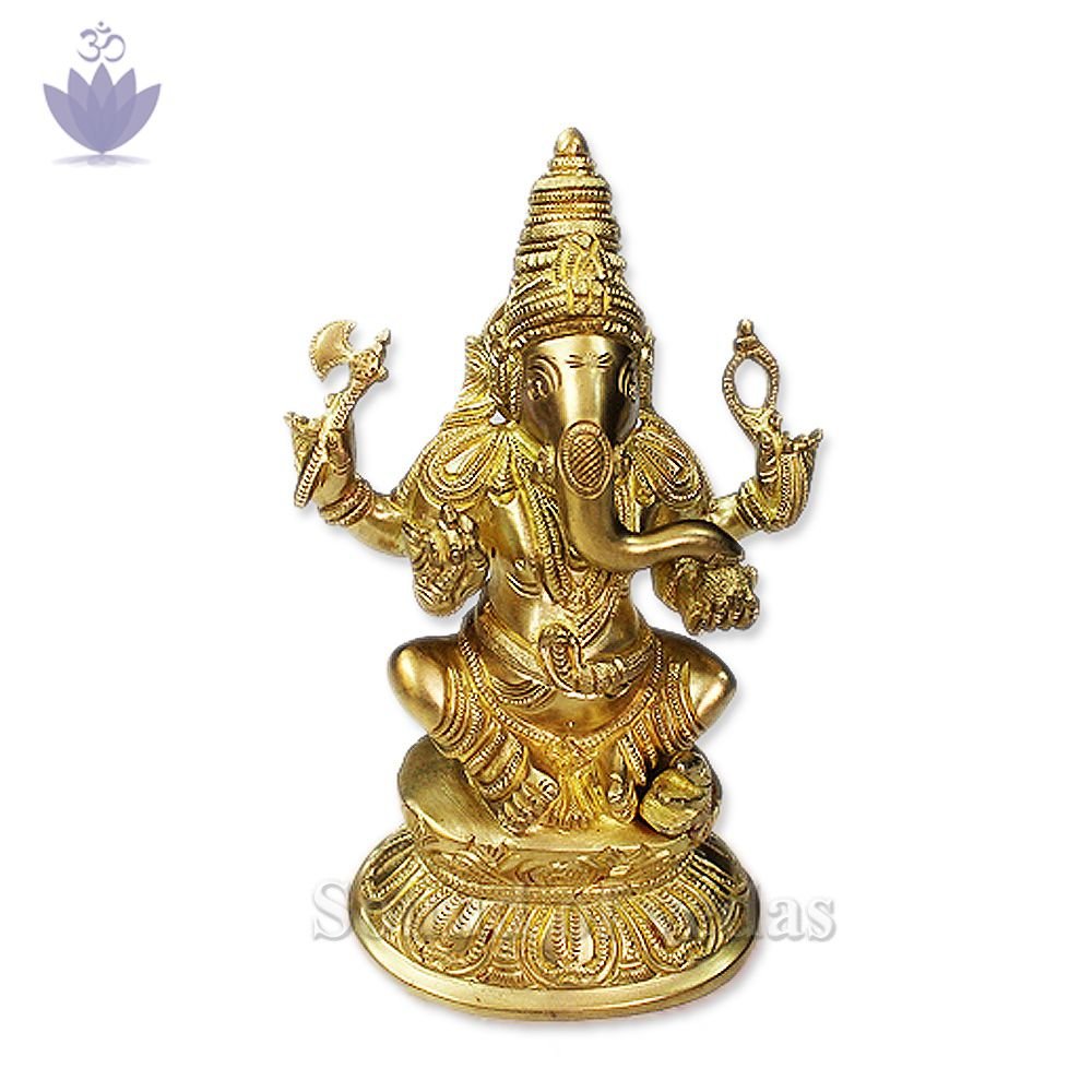 Ganesha On Throne In Brass