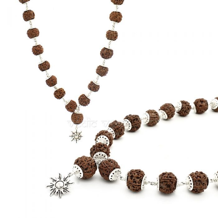 32+1 Five face (Mukhi) Kantha Mala in German Silver Caps Buy Online in USA/UK/Europe