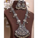 Ghungroo Jewelry Set, Indian Bollywood Style Long Necklace, Silver Oxidised