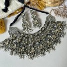 Indian Bollywood Silver Oxidised Jewelry Earrings Choker Necklace Set For Women