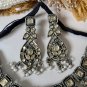 Indian Bollywood Silver Oxidised Jewelry Earrings Choker Necklace Set For Women