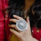 Designer Rings, Silver Oxidized Durga Adjustable Ring, Indian Ethnic Jewelry