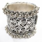 Afghani Vintage Tribal Silver Cuff Bracelet, Ethnic Afghanistan Floral design