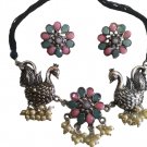 Ethnic Bollywood Style Design Silver Oxidized Choker Necklace Indian Jewelry Set
