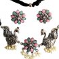 Ethnic Bollywood Style Design Silver Oxidized Choker Necklace Indian Jewelry Set
