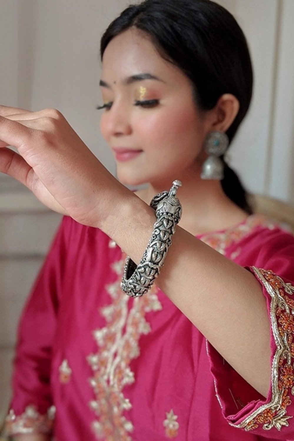 Bangles, Kada, Silver Oxidised Adjustable Openable Bracelet, Indian Jewelry,