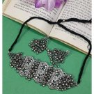 Ethnic Traditional Indian Oxidized Silver Choker Necklace & Earrings.