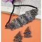 Ethnic Traditional Indian Oxidized Silver Choker Necklace & Earrings.