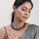 Mirror Necklace Multi colour Afghani Silver Oxidized Jewellery, Indian Jewelry