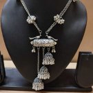 Ghungroo Jewelry, Indian Bollywood Style Long Necklace, Silver Oxidised Metal