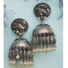 Ethnic Traditional Bollywood Style Silver Oxidized Big Jhumka Long Earrings Set