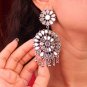 Indian Oxidized Ethnic Antique Mirror Work Oxidised Silver Floral Drop Jhumka