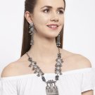 Stone Silver Oxidised Bollywood Indian Jewelry Set, Fusion Long Jewellery color