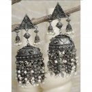 Afghani Style Beautiful Silver Plated Oxidized Long Indian Earrings Jewelry set