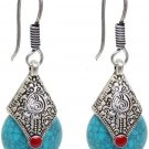 Tibetan Turquoise, Coral, Lapis Lazuli Handmade Bohemian Nepali Earrings CC-11