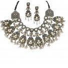 Indian Bollywood Gold Plated Kundan Choker Bridal Necklace Earrings Jewelry Set
