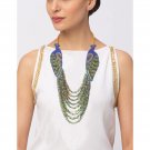 Handcrafted Bead embroidery peacock Style long necklace earrings set