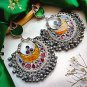 Silver Plated Indian Pakistani Meenakari Earrings-Wedding Chandbali Earrings
