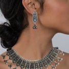 Indian Bollywood Style Oxidised Silver Kundan Jewelry Pearl  Choker Necklace Set