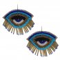 Blue Mint Multi Color Rhinestones Beads Abstract Evil Eye Shape Stud Earrings