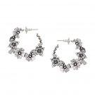 Oxidized Silver Floral Hoop Earrings