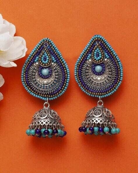 NATIVE STYLE HANDCRAFTED ARTISAN BLUE  TEARDROP POST EARRINGS
