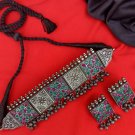 Indian Oxidised Silver Ethnic Ruby Choker Necklace Set &  Earrings