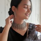 Oxidised Bollywood Indian Silver Ethnic Choker With Hoop Earring Fashion Jewelry