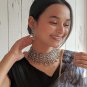 Oxidised Bollywood Indian Silver Ethnic Choker With Hoop Earring Fashion Jewelry