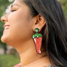 Red Chilli Beaded Earrings Bohemian Beaded Drop Dangle Earrings Handmade