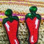 Red Chilli Beaded Earrings Bohemian Beaded Drop Dangle Earrings Handmade