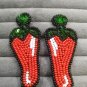 Red Chilli Beaded Earrings Bohemian Beaded Drop Dangle Earrings Handmade